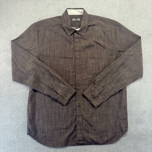 REI Button Up Shirt Mens Medium Brown Long Sleeve Polyester Preppy Outdoor Y2K - Picture 1 of 8